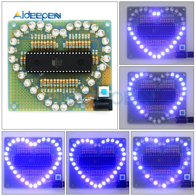 DC 5V Электронный комплект «сделай сам» в форме сердца цветной светодиодный модуль в форме сердца d красный синий мигающий свет DIY наборы для подарок на день рождения