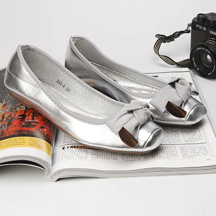 

Women's Flat Shoes Woman Ballerina Flats Casual Slip On Loafers Sweet Bow Square Toe Lady Shoes Bling Gold Silver Zapatos Mujer