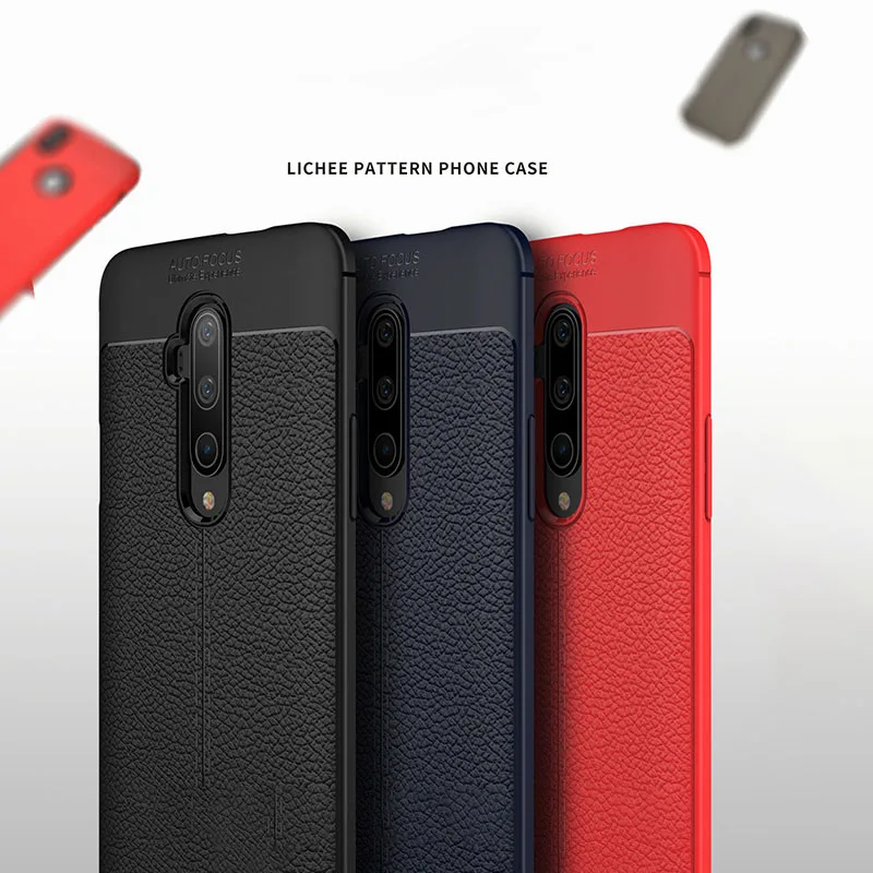 Solid Color Cell Phone Case TPU Soft Lychee Pattern Shell One Plus 6 7 7T Pro Protective Back Cover Accessories |
