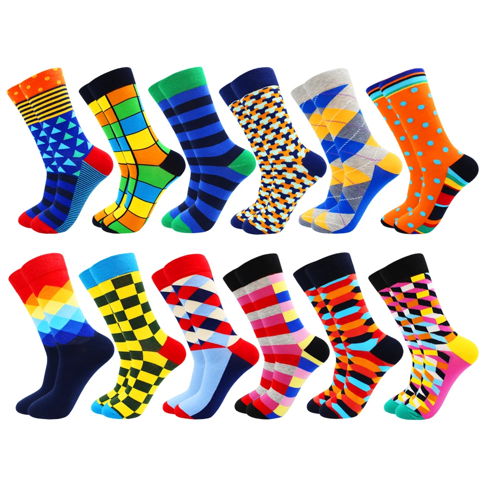 

12 Pair Fashion Cotton Women and Mens Socks Hip Hop Food Animals Pink Fruits Stripe Art Happy Funny Casual Socks Gifts for Men