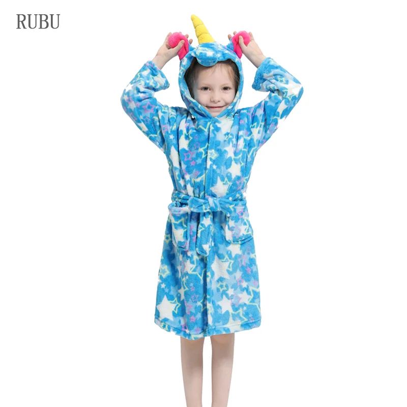 Blue star unicorn Kigurumi/Детские Банные халаты с капюшоном и единорогом; детский банный халат со звездами и радугой; пижамы для мальчиков и девочек; ночная рубашка; детская одежда для сна - Цвет: Blue star unicorn