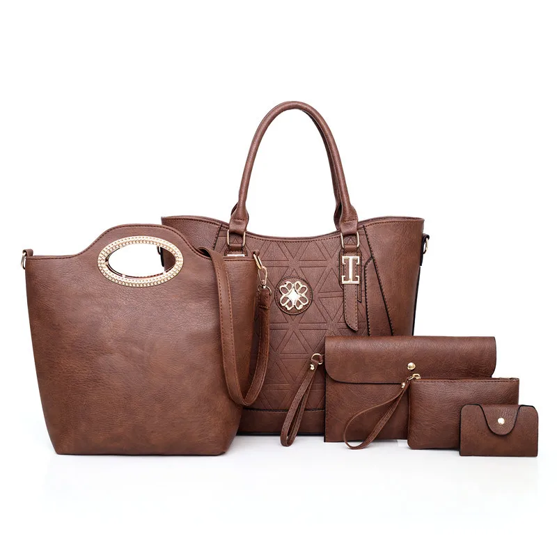 New Women's Bag Pu Leather 5 Piece Set Composite Bag Simple Fashion Wild Personality Shoulder Bag Shoulder Bag#197411