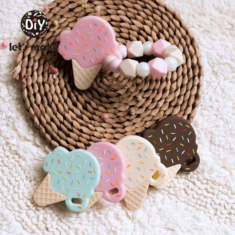 

Let's Make Baby Teethers Cartoon Ice Cream Shape 1PC Teething Toys Food Grade Silicone Beads Nursing Bracelets Silicone Teethers