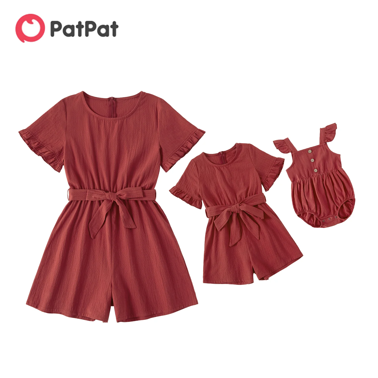 PatPat 2021 New Arrival Mommy and Me Solid Red Matching Jumpsuits