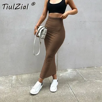 

TiulZial High Waist Midi Skirt Women Pure Stretchy Pencil Skirt For Women Autumn Winter Tube Skinny Skirts Lady Bottom