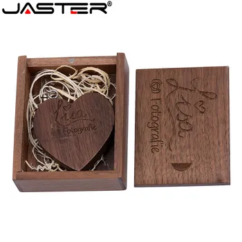 

JASTER USB 2.0 promotion Wooden 1 PCS Free logo heart shape USB+BOX real capacity 4GB/8GB/16GB/32GB/64GB USB flash drive