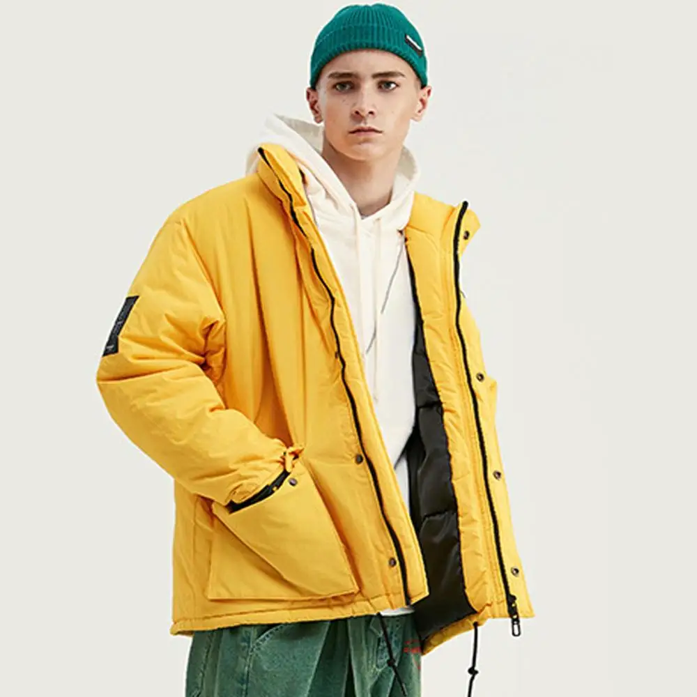 Couples solid color thick warm stand collar cotton jacket Velcro multi-pocket simple winter new tide brand fashion wild | Мужская одежда
