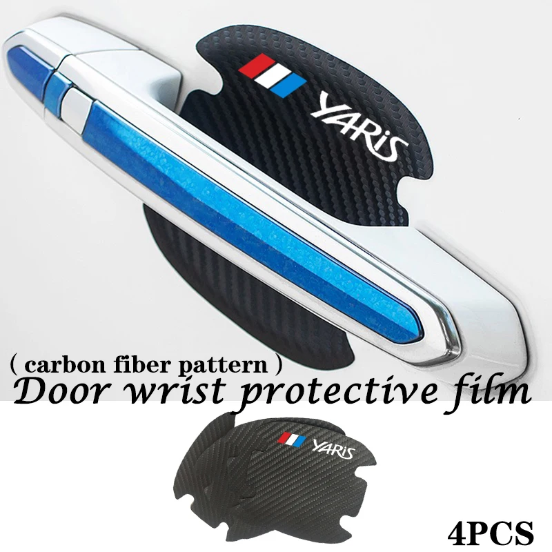 

4 pcs car door wrist protective film sticker carbon fiber leather car door handle applicable for toyota yaris 2015 -2019 2020