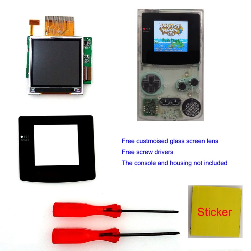 DIY консоль GBC экран lcd Набор Пластиковый корпус для игры мальчик цветная подсветка экран дисплей 5 уровней яркость отвертка