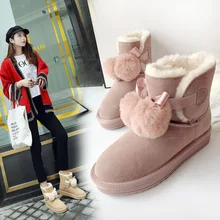 SWYIVY/женские зимние ботинки; Новинка года; Зимние ботильоны; женская обувь из натуральной кожи; милые плюшевые теплые женские ботинки с помпоном