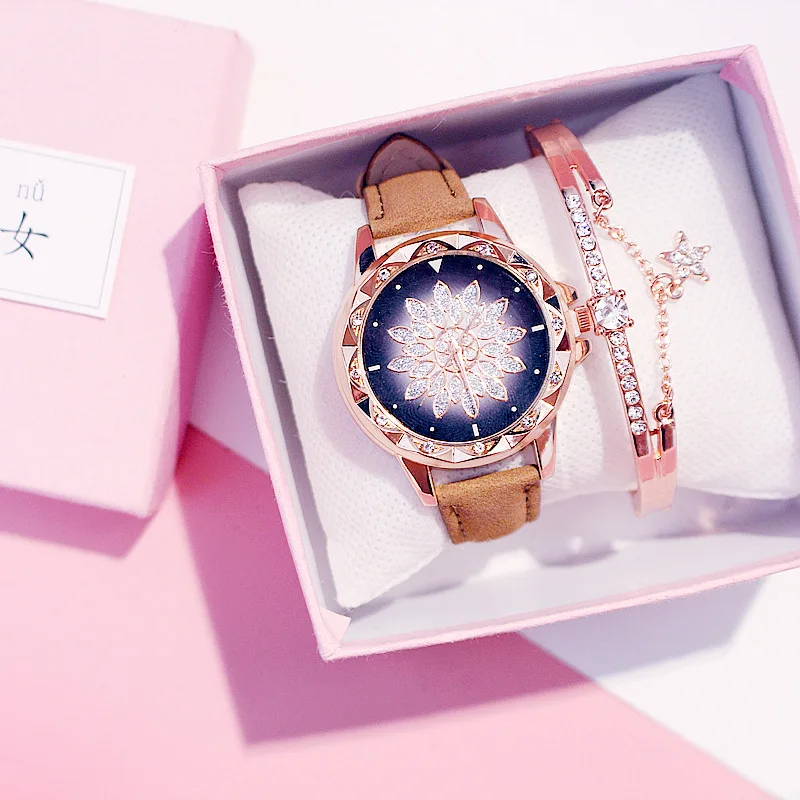 Звезда новая Студенческая Мода Тренд леди Стразы Часы Для женщин моды кожаный ремешок наручные часы