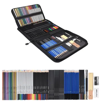 

72PCS Drawing Pencils Set Sketch Colored Pencils Watercolor Metallic Oily Complete Beginner Kit Art Supplies with Canvas Case