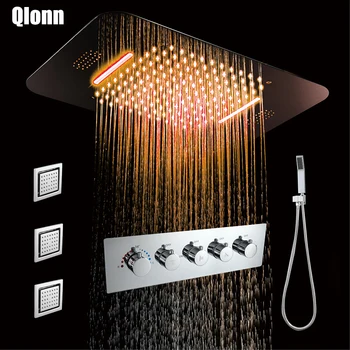 

Rainfall Waterfall Shower Head LED Music Light Showerhead Thermostatic Shower Faucet Mixer Embedded Ceiling Mounted Shower Set
