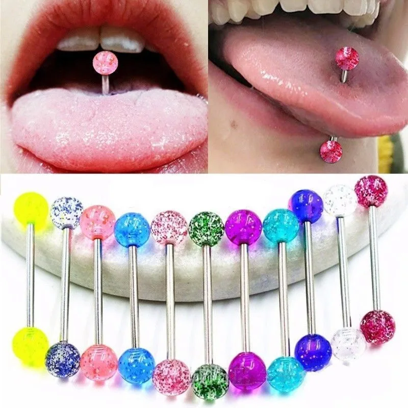 

3PCS Stainless Steel Industrial Barbell Tongue Piercing Luminous Acrylic Ball Colorful Nipple Lip Piercing Body Sexy Jewelry