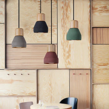 

Vintage Loft Pendant Lamp Wood Cement Pendant Lights Modern Light Led E27 Cord Kitchen Light Restaurant Living Room Cafe Bedroom