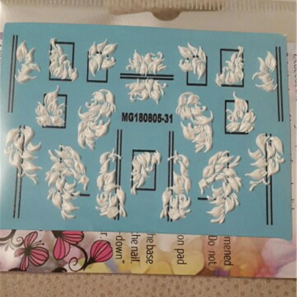 Hot Sale 3D New Acrylic Engraved Nail Sticker black line WHITE PINK FLOWER design Water Decals Empaistic Nail Water Slide Decals (28)