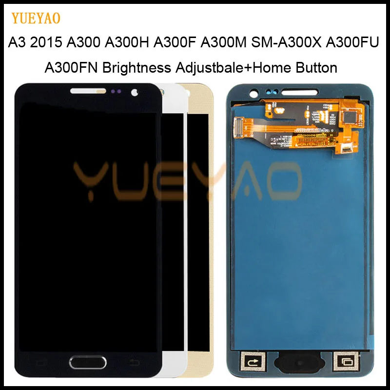 Comprar Ajuste de brillo LCD para Samsung Galaxy A3 2015 A300 A3000 A300F A300M pantalla LCD + MONTAJE DE digitalizador con pantalla táctil + botón de inicio