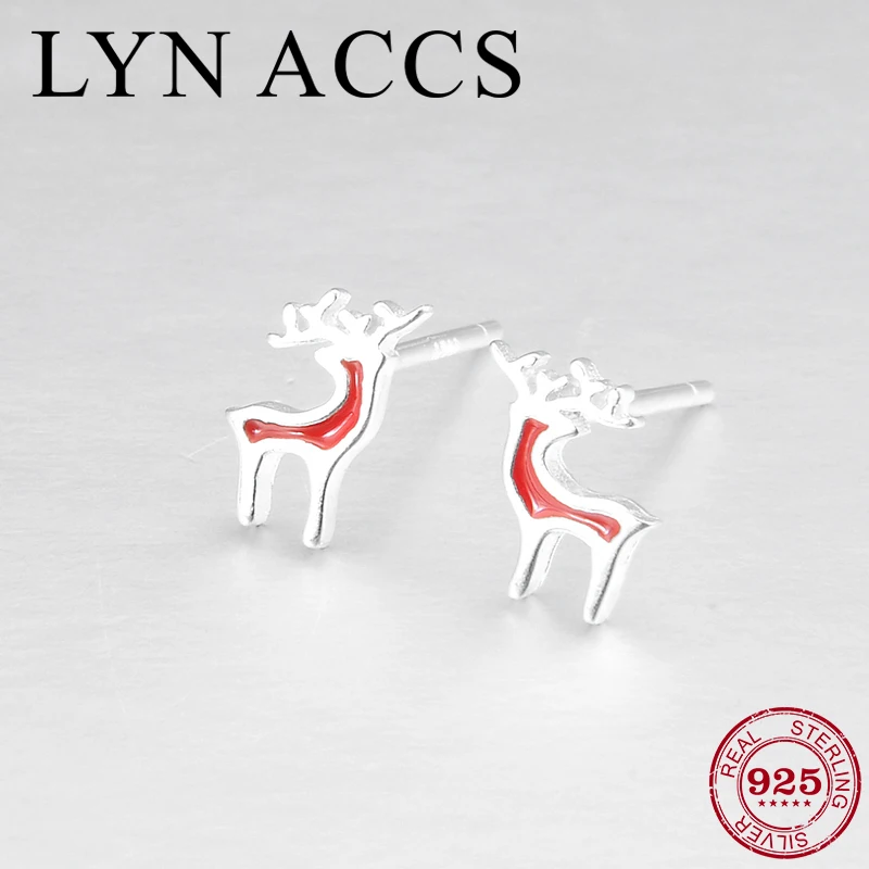 

Animal Earrings Authentic 925 Sterling Silver Red Enamel Christmas elk shape fine women Stud Earrings luxury Design Fine Jewelry