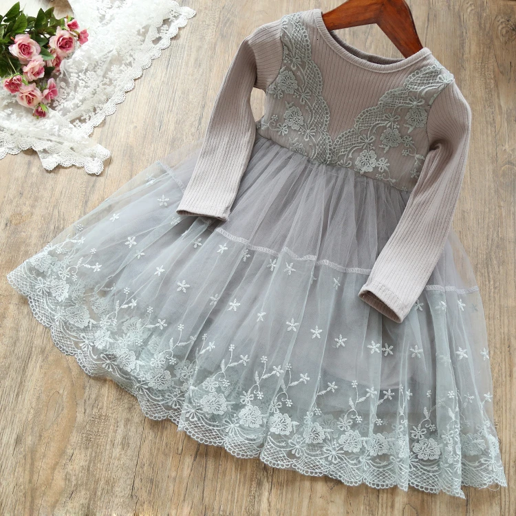 Осенние платья в горошек с длинными рукавами для девочек, платье с цветочной аппликацией, зимние вечерние платья-пачки принцессы, детская одежда