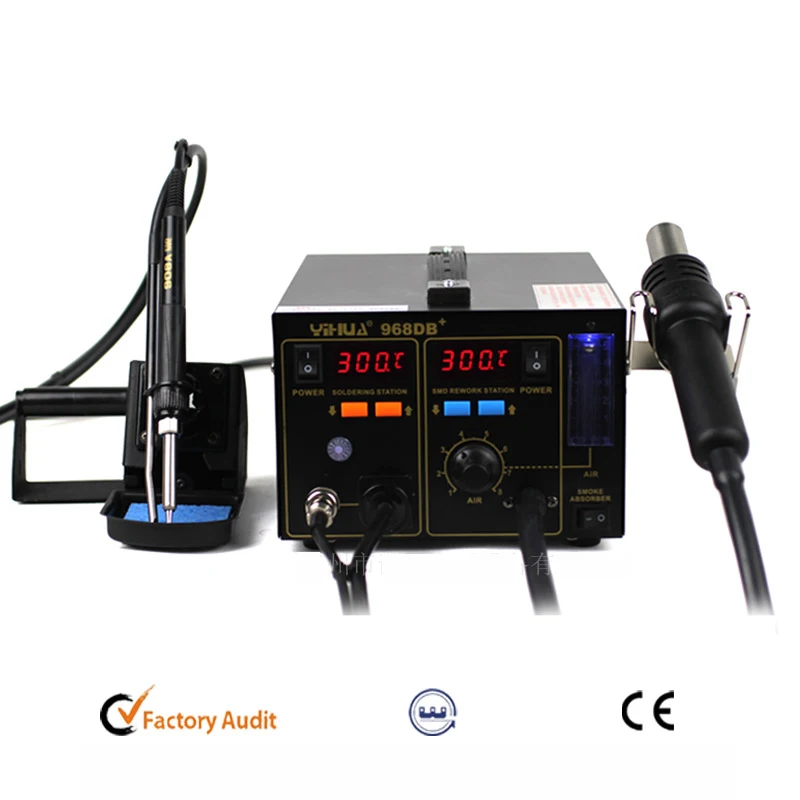 720 Вт YIHUA 968DB+ SMD паяльная станция, пистолет горячего воздуха и паяльник 2 в 1 паяльная станция