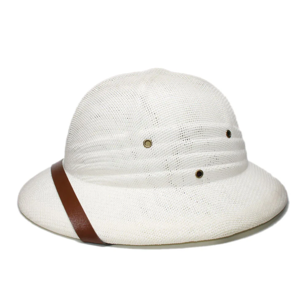 LUCKYLIANJI Женская Мужская Новинка Toquilla жесткий соломенный шлем Pith солнечные шляпы для войны армейская шляпа от солнца сафари джунгли шахтеры шапка 56-59 см - Цвет: Белый