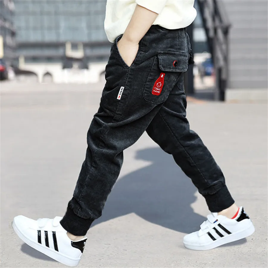 Winter Teenage Boys Warm Thick Pants Cotton Pockets Kids Sports Fleece Lined Pants For Boys Autumn 6 8 10 12 Year Kids Clothes
