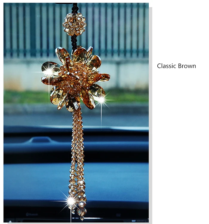 New car pendant crystal petals car-mounted decorative pendant rearview mirror female car decorative crystal ball white Pendant