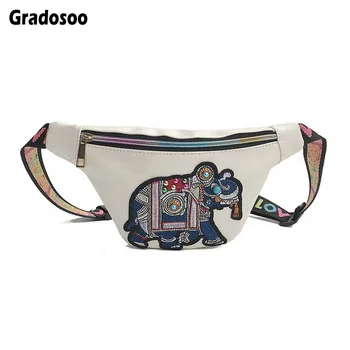 

Gradosoo Brand Leather Women's Waist Bag Fashion Embroidery Belt Bag Female Fanny Pack For Girls Hip Bags For Women Purse LBF494