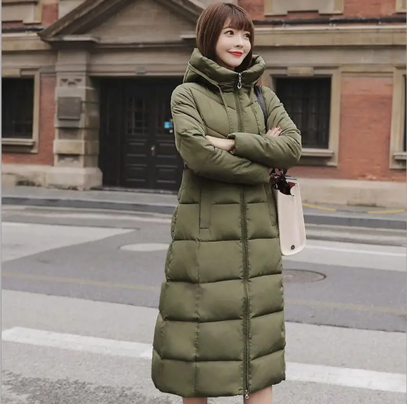 Army Green Большие размеры 4XL 5XL 6XL женские зимние куртки с капюшоном и стоячим воротником с хлопковой подкладкой Женское пальто зимняя женская длинная парка Теплая утепленная - Цвет: Army Green