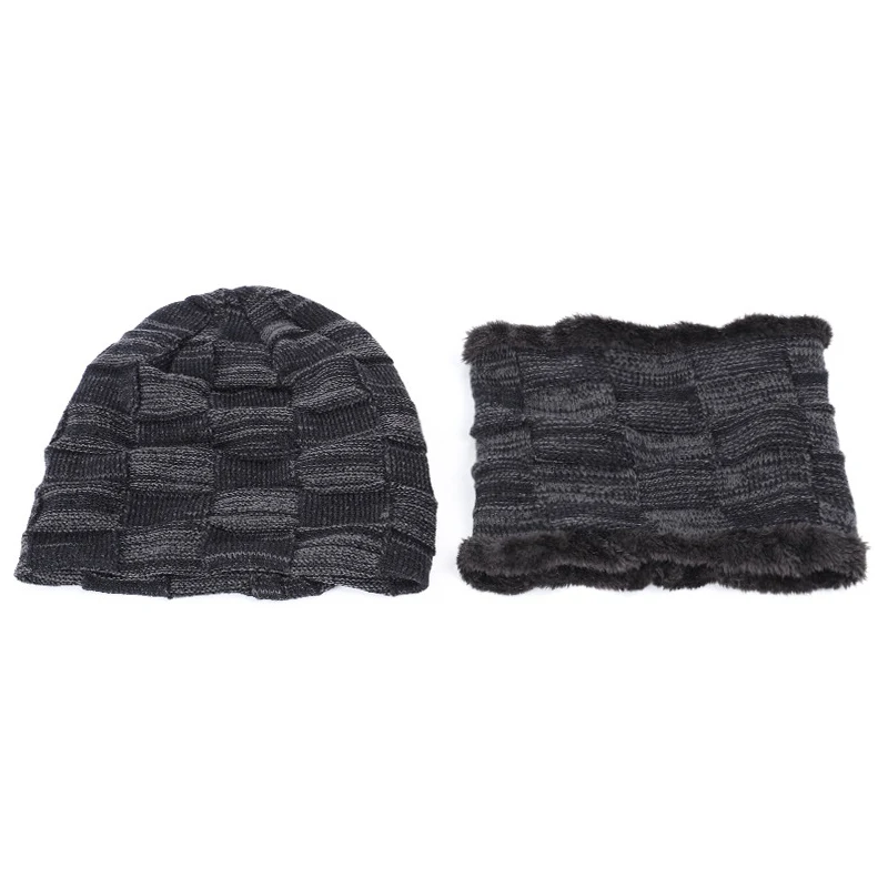 2-Pieces Winter Beanie Hat Scarf Set Warm Knit Hat Thick Fleece Lined Winter Skull Cap& Scarf For Men Women