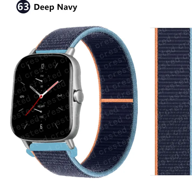 20/22mm Nylon band For Amazfit GTS/2/2e/GTS2 Mini/GTR 3 Pro 42mm/47mm/GTR2/2e/stratos 2/3 Sport Loop Bracelet Amazfit bip strap Deep Navy 61