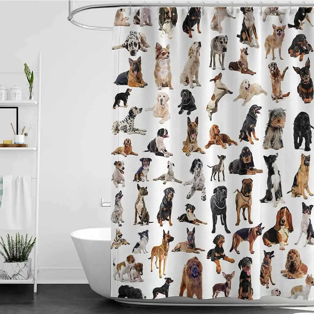 

Bathroom Shower Curtains Sets Complete mats Dog Lover Decor Collection,Picture with Purebred Dogs Australian Sheepdog Belgian