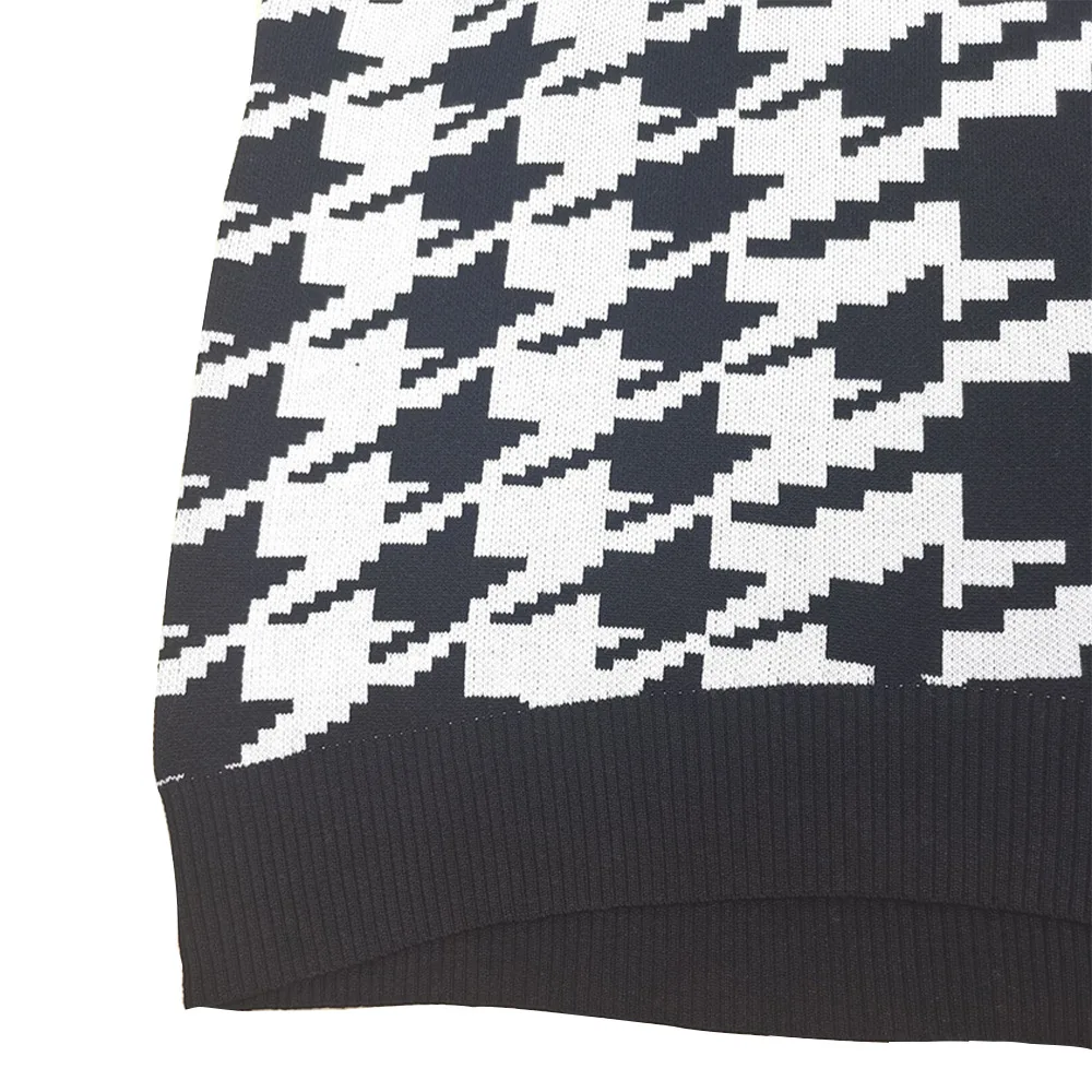Long Sleeve Sweater Women Turtleneck Black Casual Knit Mini Houndstooth Vintage Loose Casual Sweater Female Pullover Knit Top