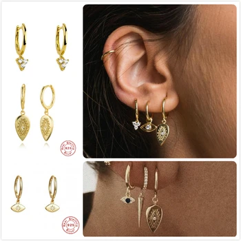 

925 Sterling Silver Earrings For Women Evil Eye Zircon Earrings Gold Ear Bone Aretes Girl Spike Pendant Dangle Earrings R5