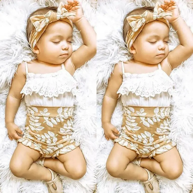 Pudcoco 3PCS Toddler Baby Girl Summer Clothes Lace Sling Tops Floral Shorts Outfits 2020 Baby