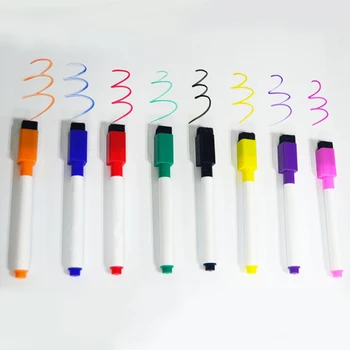 

8pcs With Erasers Cap Portable Smooth Drawing Pen Whiteboard Recording Magnetic Dry Erase Markers Home Learning Writing Fine Tip