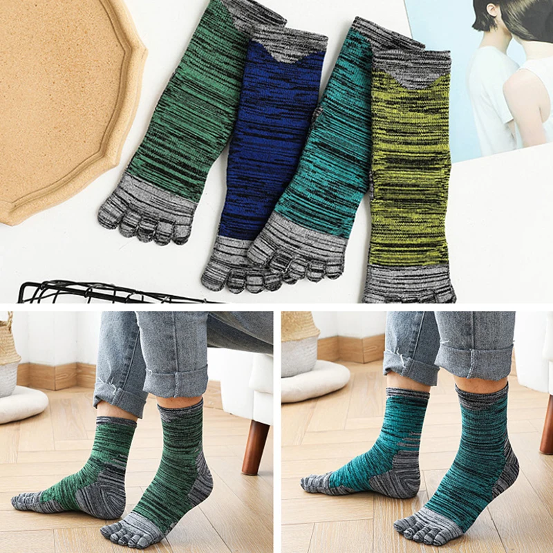 

Five Toe Absorbs Sweat Toe Socks Thicken Comfortable Breathable Warm Tube Socks Mid-Calf Stripe Colorful Men Finger Socks
