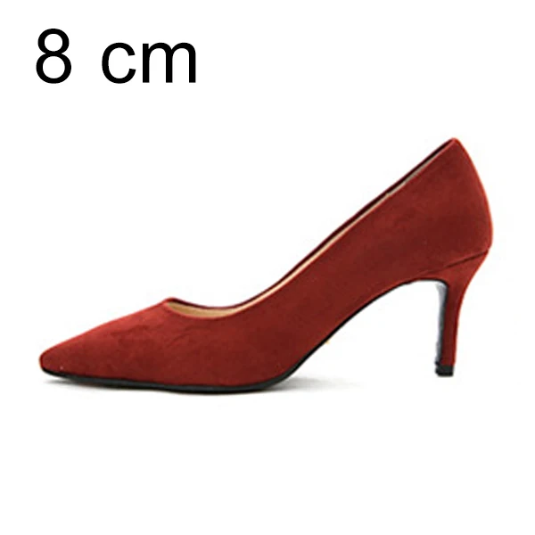 Red Pumps 8cm Женские туфли-лодочки Женская обувь в Для женщин каблуке, Фирменная женская обувь, мягкое покрытие флок, однотонный цвет, классические женские тонкий каблук Повседневная обувь размера плюс Весна де - Color: Red Pumps 8cm