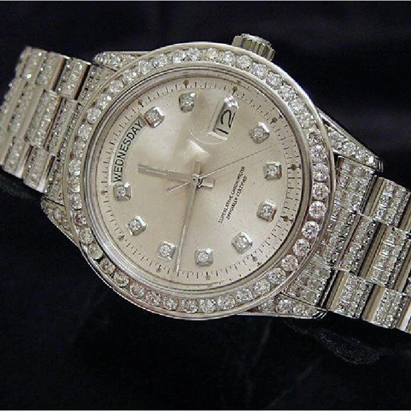 

High-end watches Full diamonds Silver Iced out Luxury Brand Ro-lex watch with box Men automatic self-wind sweeping movement