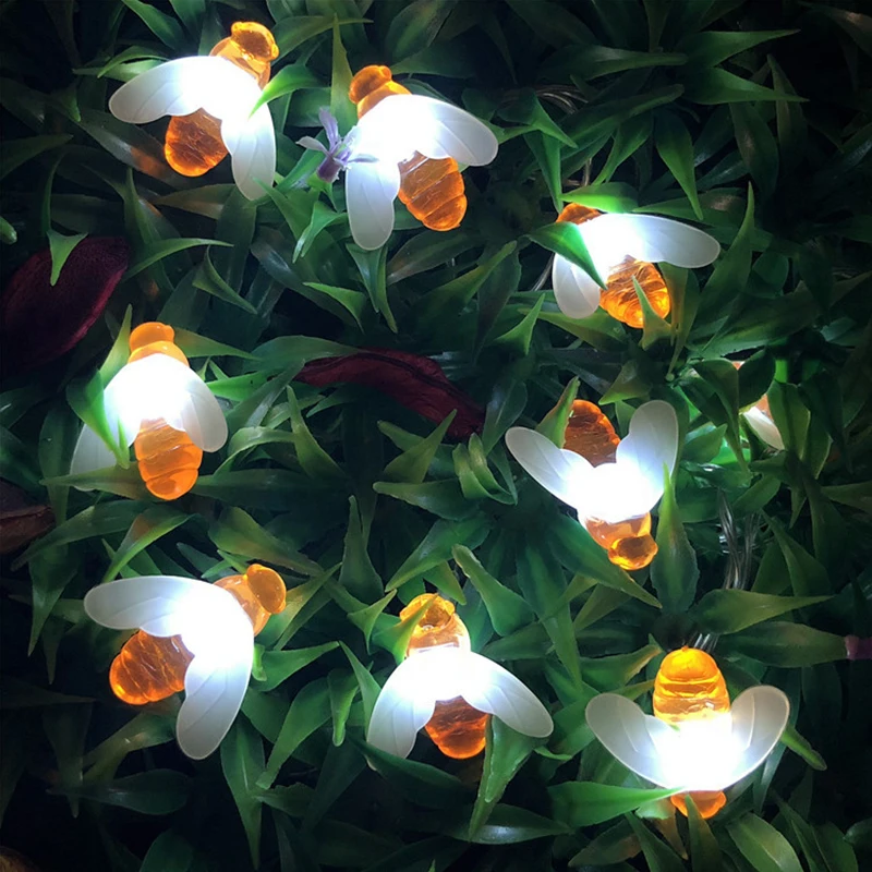 

20LED/30LED/40LED Bee Shaped LED String Lights Battery Operated Christmas Garlands Fairy Lights For Holiday Party Garden Decor