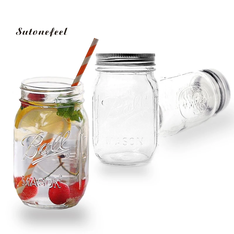 

Large Size Glass Mason Jar Beverage Mug with Lid Kitchen Storage Bottle Ice Cream Cold Water Bottle Salad Juice Cup Jar