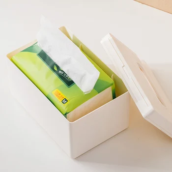

J&J Tissue Box Wooden Cover Toilet Paper Box Home Office Desktop Drawer Tray Coffee Table Paper Box Household Plastic Dust-proof