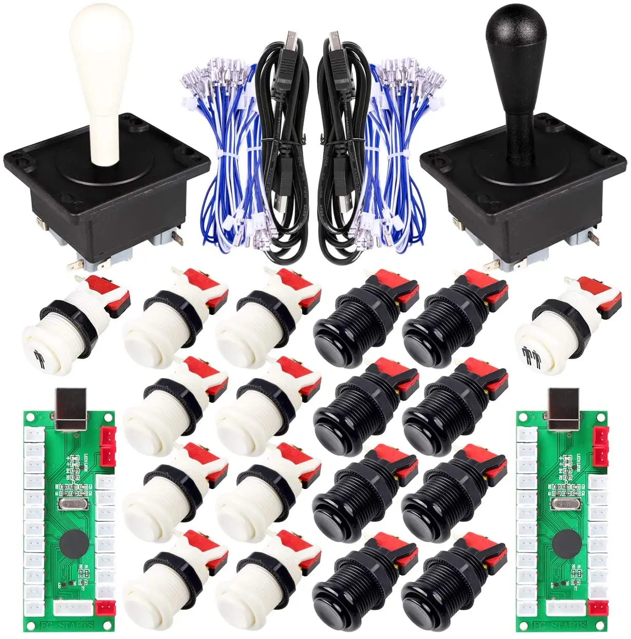 EG STARTS 2 Player Arcade Game DIY Kits Ellipse Oval Happ Type Joystick Hanlde + 18x American Style Arcade Push Buttons 