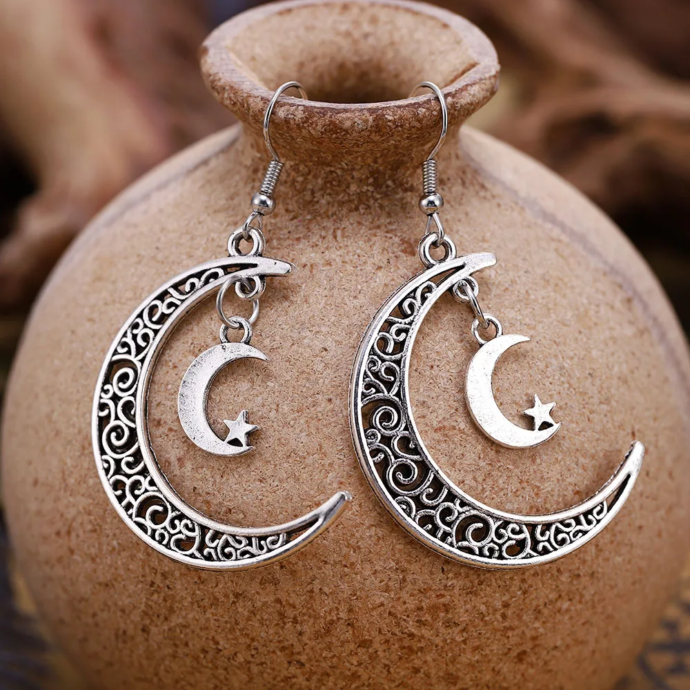 Vintage Crescent Moon Earrings Dangle Handmade Statement Women Aretes punk 2020 New | Украшения и аксессуары