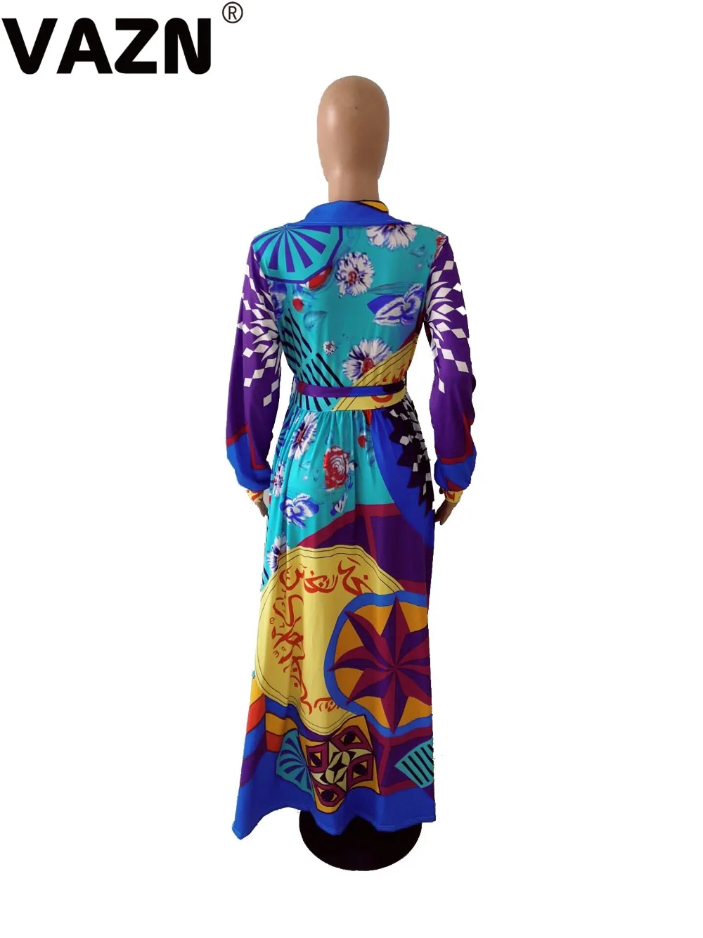 VAZN OYX668 популярная модная винтажная одежда больших размеров с принтом, элегантное платье-Жоржет с длинным рукавом, на шнуровке, для женщин, облегающее и расклешенное Макси-платье