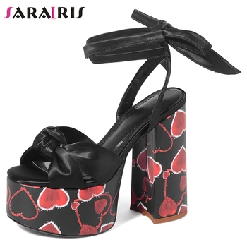 

SARAIRIS Unique Party High Block Heels Sandals Women 2020 Runwayshow Platform Sandals Ladies Fashion Luxury Brand Print Shoes
