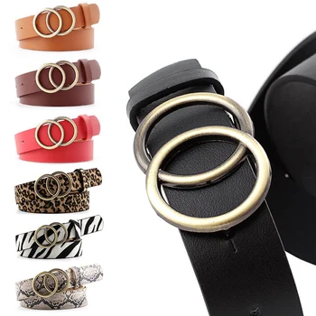 

Fashion Women Belts Soft Faux Leather Matel Ring Buckle Waistband Vintage Decorative Casual Tighten Gold Color Long Ladies Belt