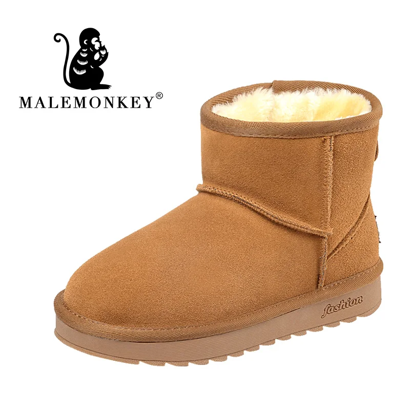 Brown MALEMONKEY/женские зимние ботинки в австралийском стиле; Коллекция года; ботильоны из натуральной воловьей кожи; теплые зимние ботинки; женская обувь - Цвет: Brown