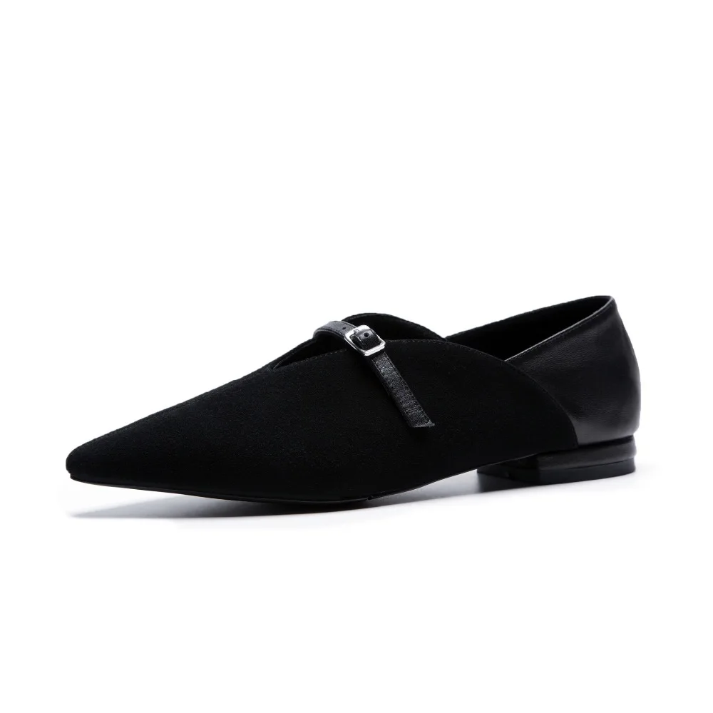 

2019 New Genuine Cow Suede Women Flats Shoes Sexy Pointed Toe Woman Casual Low Heel Basic Flats Fashion flat Single Shoes