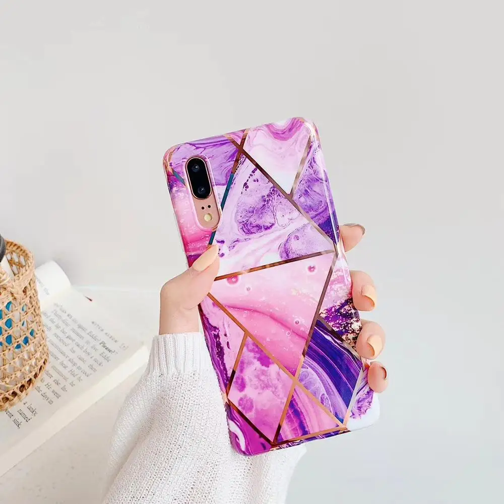 

KULMG Plating Geometric Marble Phone Case For Huawei P30 P20 Lite Pro Mate 30 Pro Lite Glossy Soft IMD Luxury Phone Back Cover